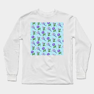 Sumeru Flowers Print (Blue) Long Sleeve T-Shirt